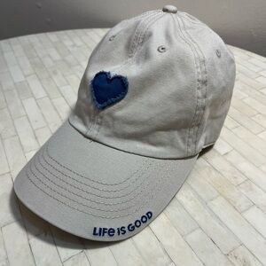 Life Is Good Khaki Cap with Denim Navy Heart Adjustable Strap